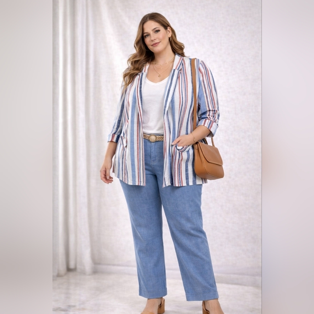 BloomChic Striped Open Front Blazer Jacket 14W/16W | NWT | Polished Lightweight